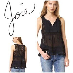 NWT Joie Owen Black Caviar Lace Gauze Embroidered Top
